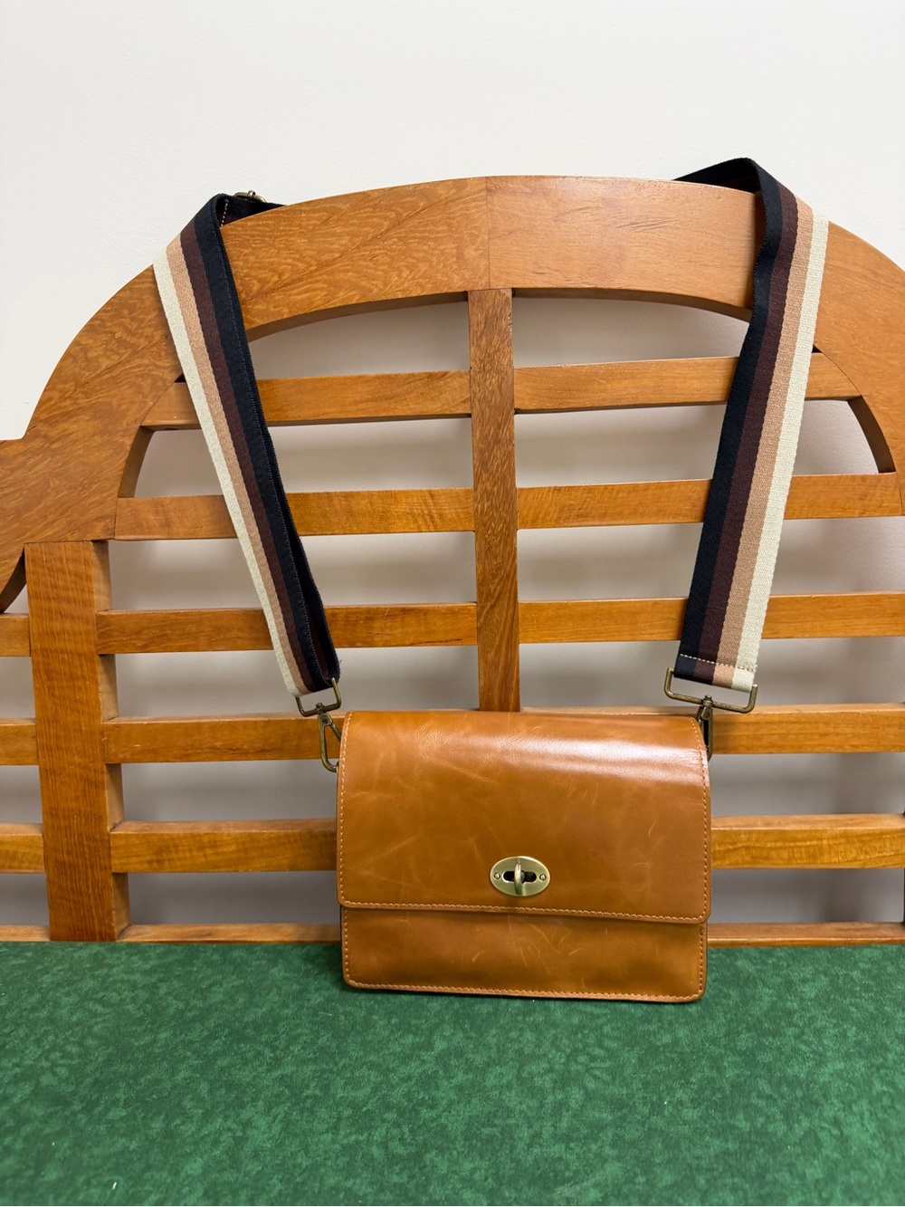 Patricia Nash Vintage Tan Leather Crossbody Bag & 4 tone guitar strap